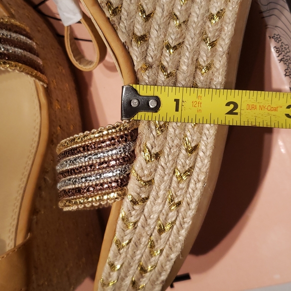 TOP Moda New ROYAL-1 Espadrille Platform Wedge Sandals Womens 10 NWT Gold Silver - Picture 14 of 15